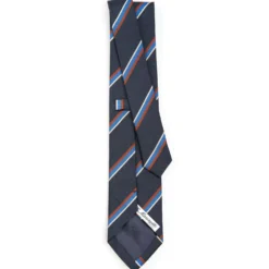 CRAVATTA REGIMENTAL IN SETA BLU SCURO Righe marroni e azzurre