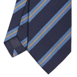 CRAVATTA REGIMENTAL IN SETA BLU SCURO Righe azzurre e beige