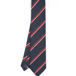 CRAVATTA REGIMENTAL IN SETA BLU SCURO Righe verdi e rosse
