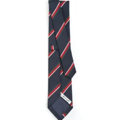 CRAVATTA REGIMENTAL IN SETA BLU SCURO Righe verdi e rosse