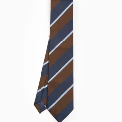 CRAVATTA REGIMENTAL IN SETA BLU SCURO Righe azzurre e marroni