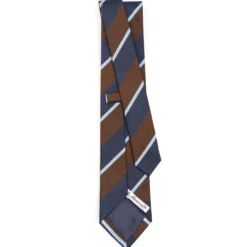 CRAVATTA REGIMENTAL IN SETA BLU SCURO Righe azzurre e marroni