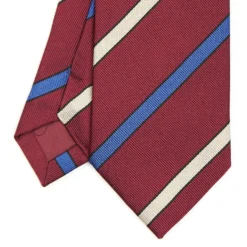 CRAVATTA REGIMENTAL IN SETA BORDEAUX Righe beige e azzurre
