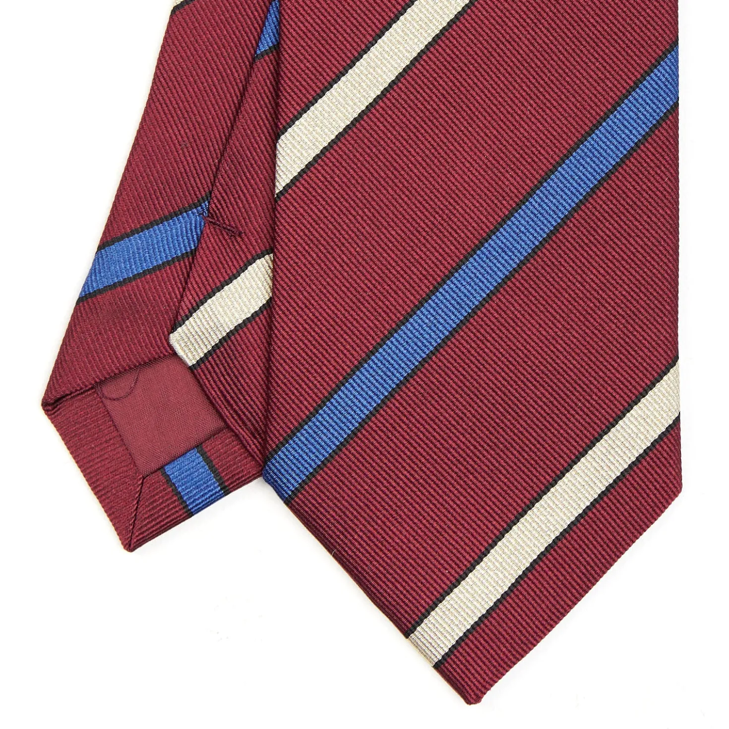 CRAVATTA REGIMENTAL IN SETA BORDEAUX Righe beige e azzurre