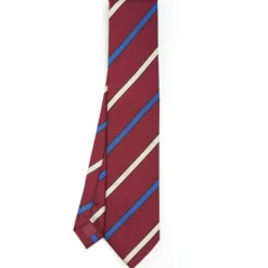 CRAVATTA REGIMENTAL IN SETA BORDEAUX Righe beige e azzurre