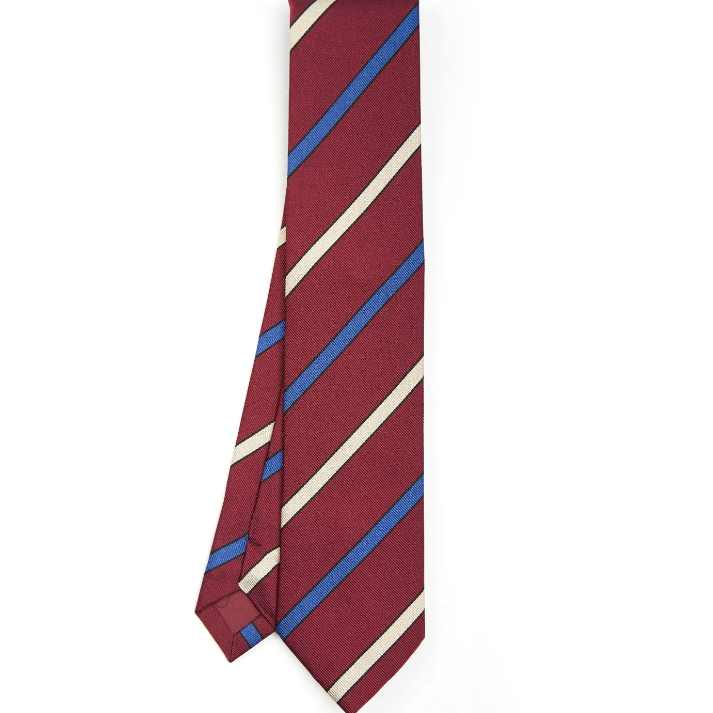 CRAVATTA REGIMENTAL IN SETA BORDEAUX Righe beige e azzurre