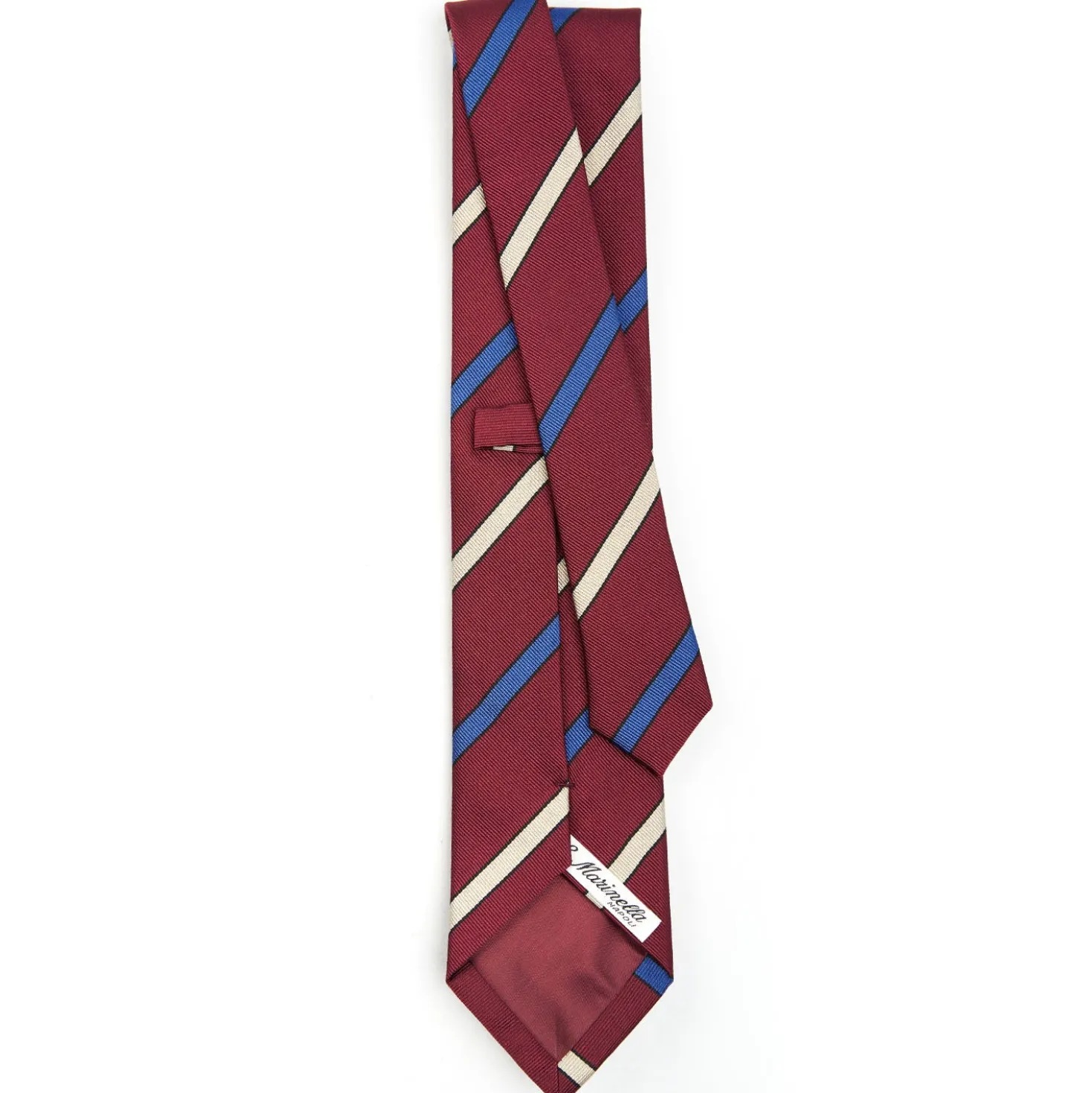 CRAVATTA REGIMENTAL IN SETA BORDEAUX Righe beige e azzurre