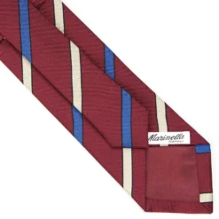 CRAVATTA REGIMENTAL IN SETA BORDEAUX Righe beige e azzurre