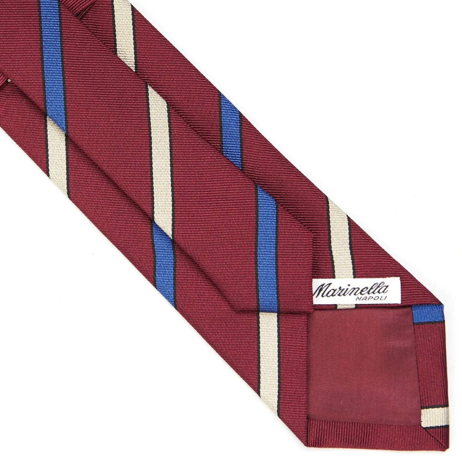 CRAVATTA REGIMENTAL IN SETA BORDEAUX Righe beige e azzurre