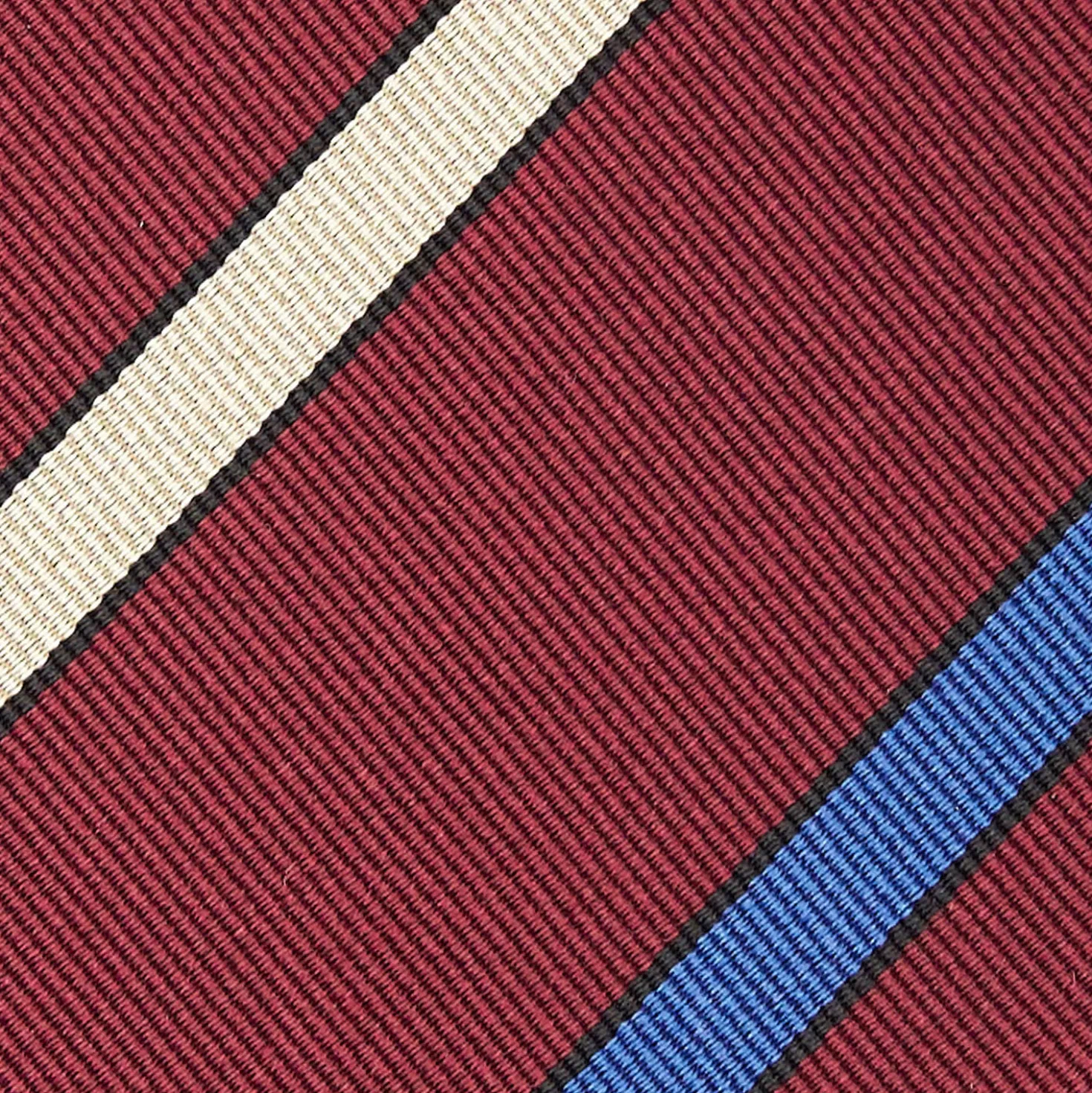 CRAVATTA REGIMENTAL IN SETA BORDEAUX Righe beige e azzurre