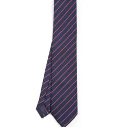 CRAVATTA REGIMENTAL IN SETA BLU SCURO Righe rosse