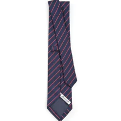 CRAVATTA REGIMENTAL IN SETA BLU SCURO Righe rosse