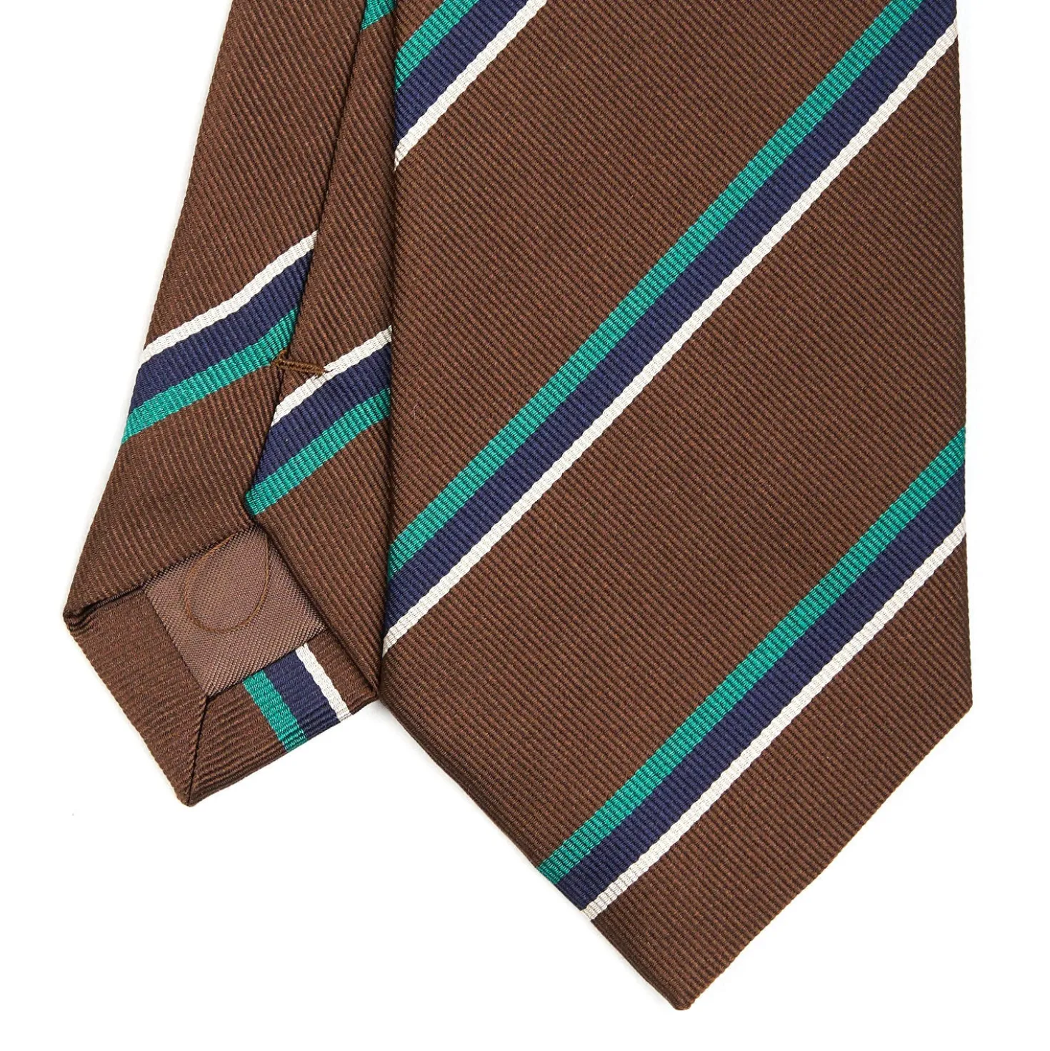 CRAVATTA REGIMENTAL IN SETA MARRONE SCURO Righe verdi e blu