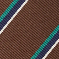 CRAVATTA REGIMENTAL IN SETA MARRONE SCURO Righe verdi e blu