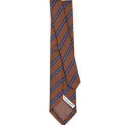 CRAVATTA REGIMENTAL IN SETA MARRONE SCURO Righe blu e bianche