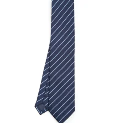 CRAVATTA RIGATA IN SETA BLU SCURO Righe azzurre