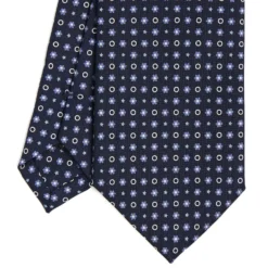 CRAVATTA SARTORIALE CLASSICA IN SETA BLU SCURO Microfantasia fiore