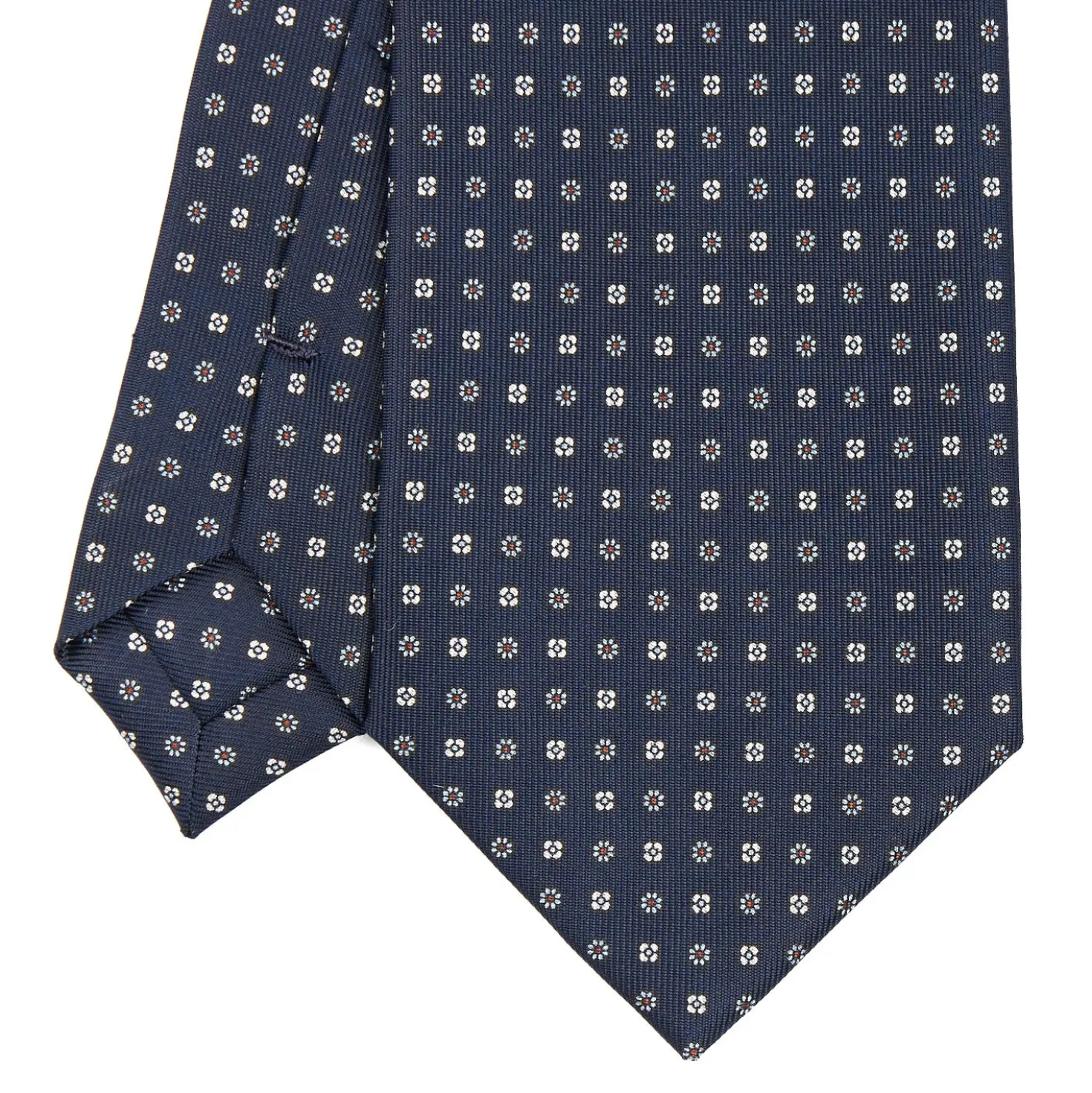 CRAVATTA SARTORIALE CLASSICA IN SETA BLU SCURO Microfantasia fiore