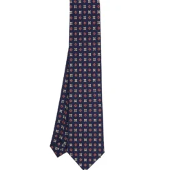 CRAVATTA SARTORIALE CLASSICA IN SETA BLU SCURO Microfantasia fiore