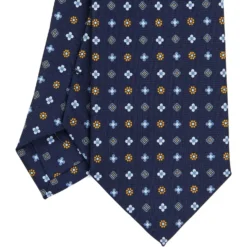 CRAVATTA SARTORIALE CLASSICA IN SETA BLU SCURO Microfantasia fiore