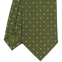 CRAVATTA SARTORIALE CLASSICA IN SETA VERDE OLIVA Microfantasia fiore