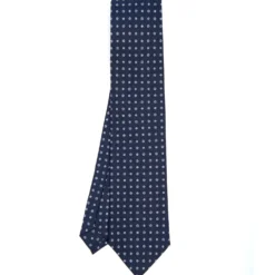 CRAVATTA SARTORIALE CLASSICA IN SETA BLU SCURO Microfantasia fiore