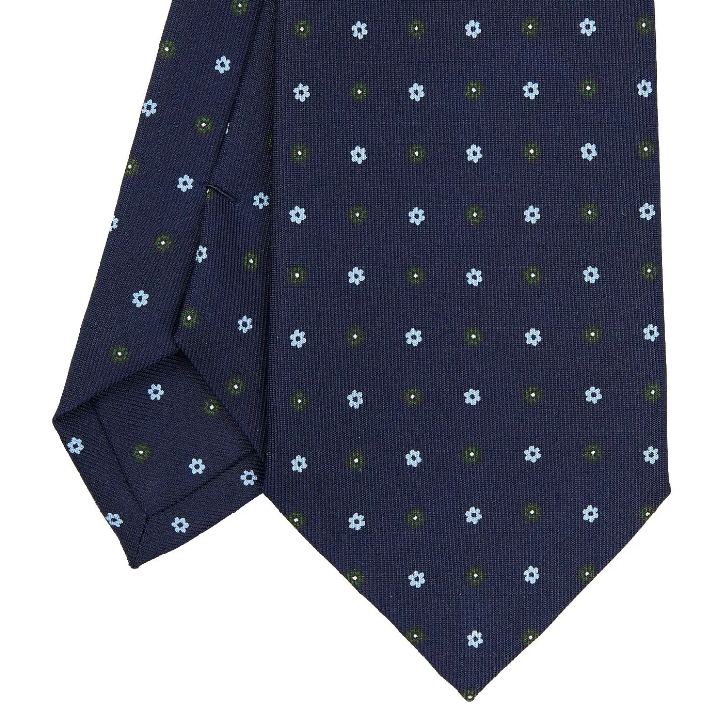 CRAVATTA SARTORIALE CLASSICA IN SETA BLU SCURO Microfantasia fiore