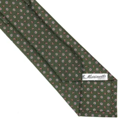 CRAVATTA SARTORIALE CLASSICA IN SETA VERDE OLIVA Microfantasia fiore