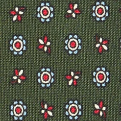 CRAVATTA SARTORIALE CLASSICA IN SETA VERDE OLIVA Microfantasia fiore