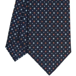 CRAVATTA SARTORIALE CLASSICA IN SETA BLU SCURO Microfantasia fiore