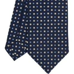 CRAVATTA SARTORIALE CLASSICA IN SETA BLU SCURO Microfantasia fiore