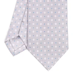 CRAVATTA SARTORIALE CLASSICA IN SETA GRIGIO CHIARO Microfantasia fiore