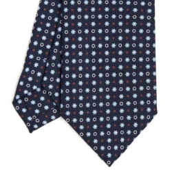 CRAVATTA SARTORIALE CLASSICA IN SETA BLU SCURO Microfantasia fiore