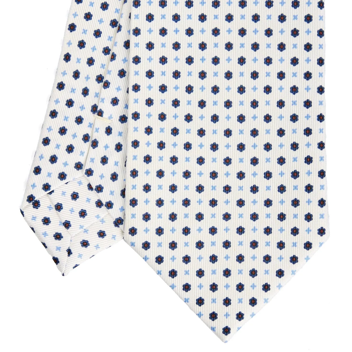 CRAVATTA SARTORIALE CLASSICA IN SETA BIANCA Microfantasia fiore