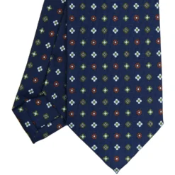 CRAVATTA SARTORIALE CLASSICA IN SETA BLU SCURO Microfantasia fiore