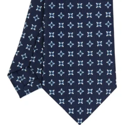 CRAVATTA SARTORIALE CLASSICA IN SETA BLU SCURO Microfantasia fiore