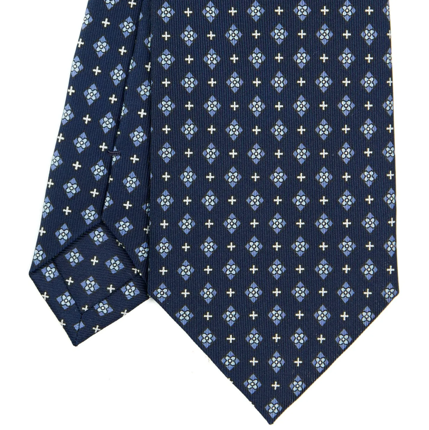 CRAVATTA SARTORIALE CLASSICA IN SETA BLU SCURO Microfantasia fiore
