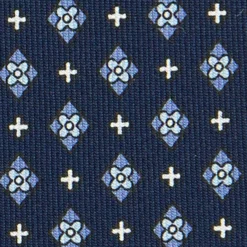 CRAVATTA SARTORIALE CLASSICA IN SETA BLU SCURO Microfantasia fiore