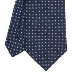 CRAVATTA SARTORIALE CLASSICA IN SETA BLU SCURO Microfantasia fiore