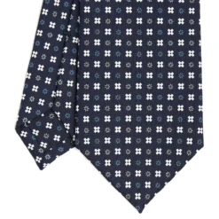 CRAVATTA SARTORIALE CLASSICA IN SETA BLU SCURO Microfantasia fiore