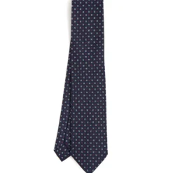 CRAVATTA SARTORIALE CLASSICA IN SETA BLU SCURO Microfantasia fiore