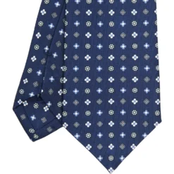 CRAVATTA SARTORIALE CLASSICA IN SETA BLU Microfantasia fiore