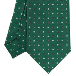 CRAVATTA SARTORIALE CLASSICA IN SETA VERDE OLIVA Microfantasia fiore