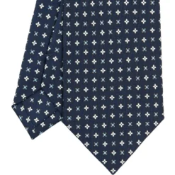 CRAVATTA SARTORIALE CLASSICA IN SETA BLU SCURO Microfantasia fiore
