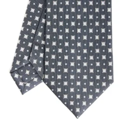 CRAVATTA SARTORIALE CLASSICA IN SETA GRIGIO SCURO Microfantasia fiore