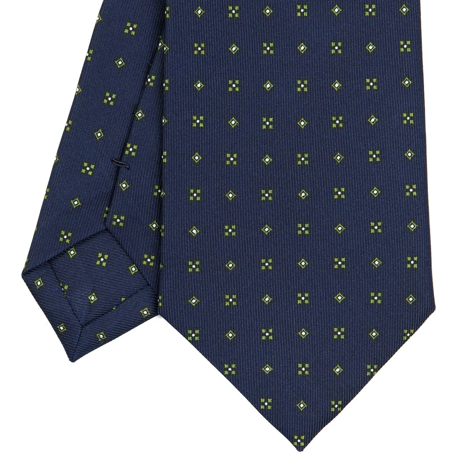 CRAVATTA SARTORIALE CLASSICA IN SETA BLU SCURO Microfantasia fiore