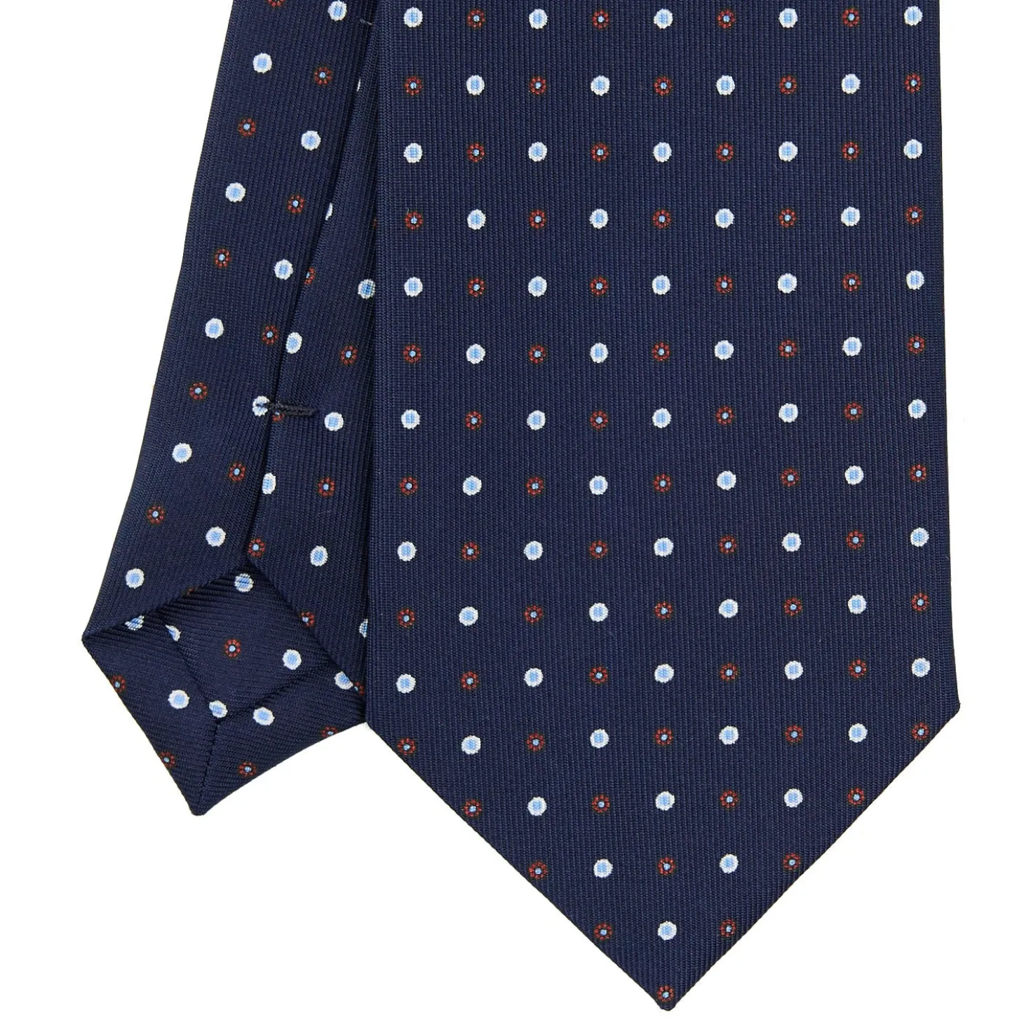 CRAVATTA SARTORIALE CLASSICA IN SETA BLU SCURO Microfantasia fiore