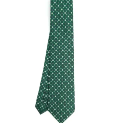 CRAVATTA SARTORIALE CLASSICA IN SETA VERDE SCURO Microfantasia fiore