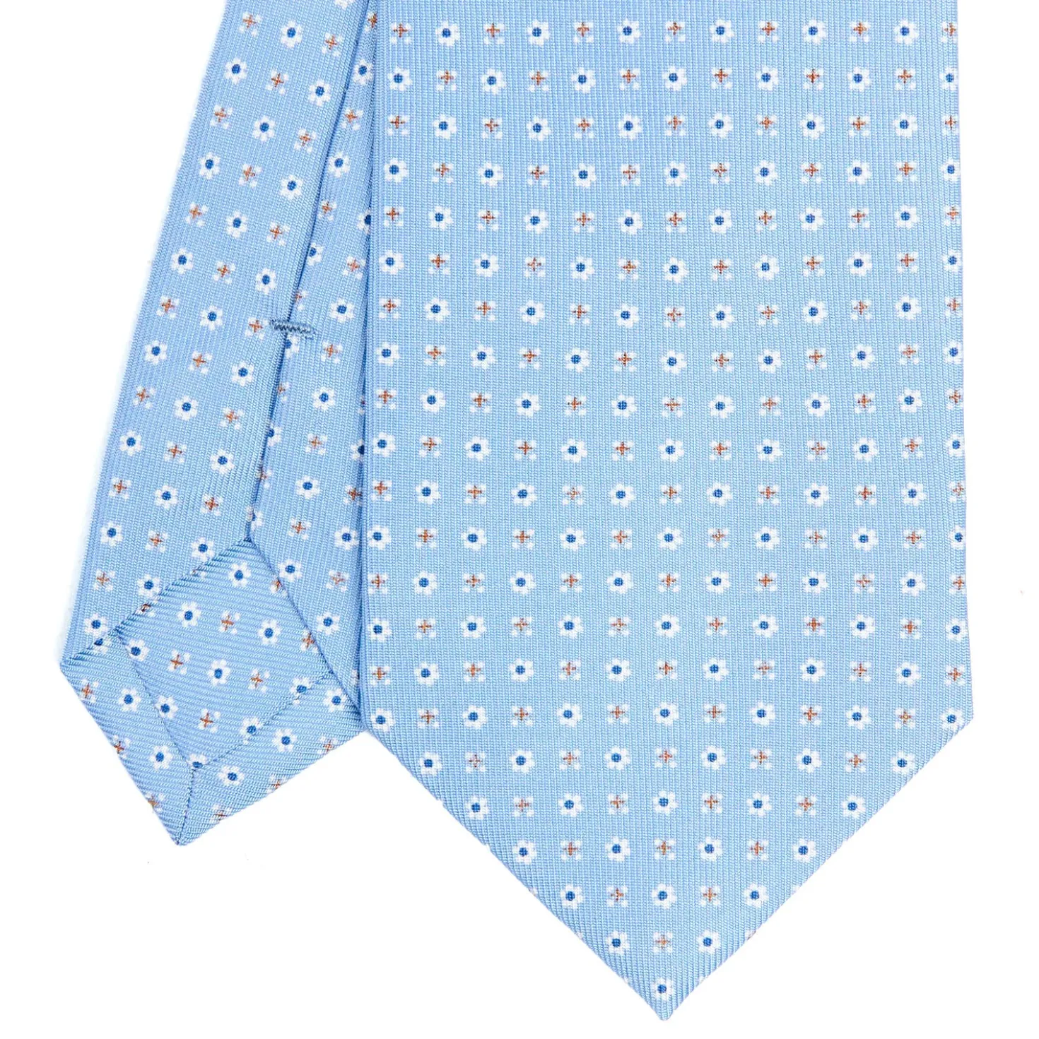 CRAVATTA SARTORIALE CLASSICA IN SETA AZZURRA Microfantasia fiore