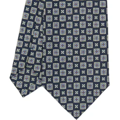 CRAVATTA SARTORIALE CLASSICA IN SETA BLU SCURO Microfantasia fiore